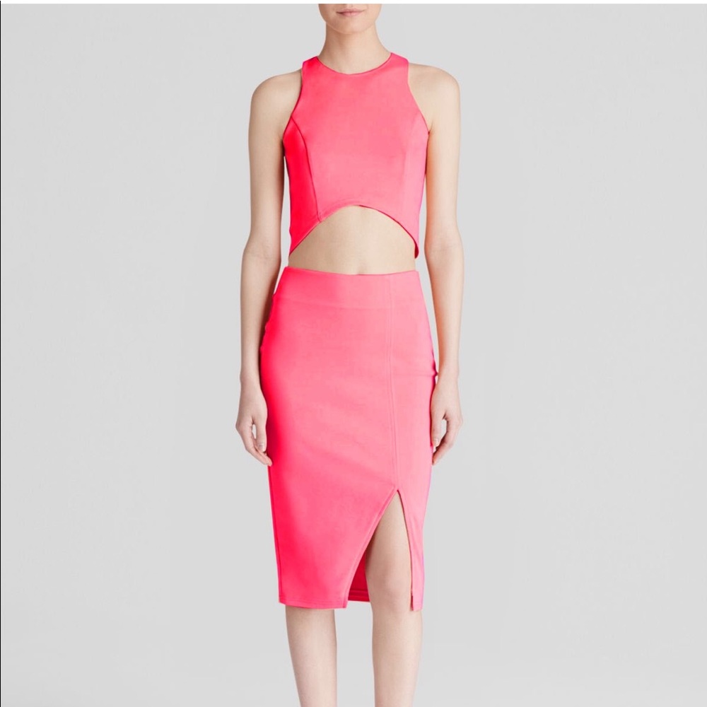 Lucy Paris pink crop top and skirt with slit